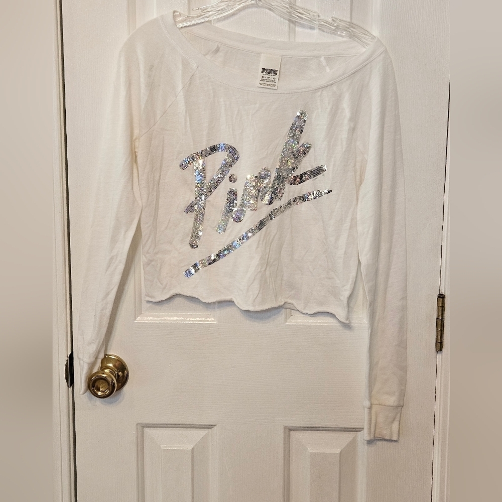 Pink White Crop long sleeve size XS